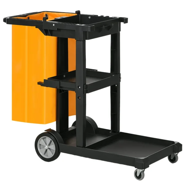 3-Tier Cleaning Trolley with Hooks and 100L Bag, 121x50.5x96.5 cm, Black Yellow and Grey