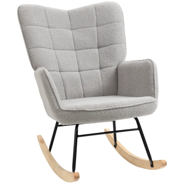 Upholstered Rocking Chair in Wood and Steel with Bouclé Upholstery, 71x98x101 cm, Grey