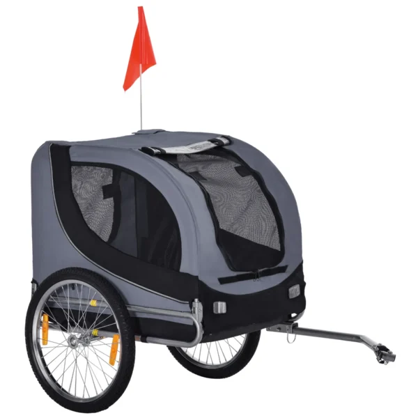 Bike Trailer for Medium Dogs with Side Windows and Flag, 130x73x90 cm, Grey and Black