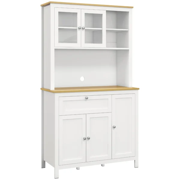Kitchen Pantry with Drawers, Open Shelves and Adjustable Wooden Shelves, 100x40x180 cm, White