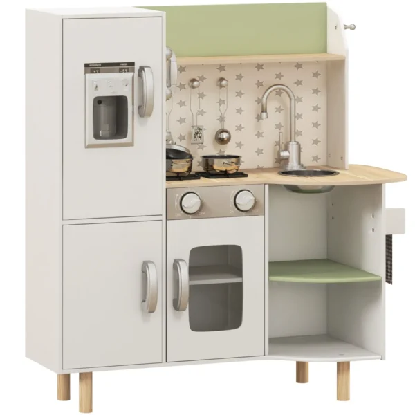 Toy Kitchen for Children 3-6 Years with Ice Maker and Utensils, 84x34x89 cm, White and Green