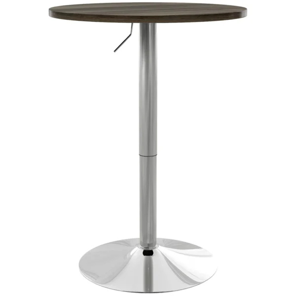 High Bar Table with Adjustable Height, Swivel Top and Steel Base, Ø60x69-91cm, Brown
