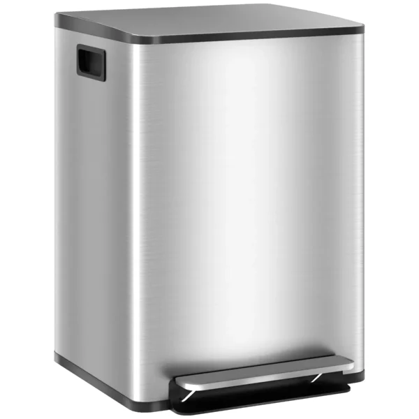 Dustbin 20L 2-Section Pedal Waste Bin with Silent Lid, in Stainless Steel and PP, 41.8x36.7x58 cm