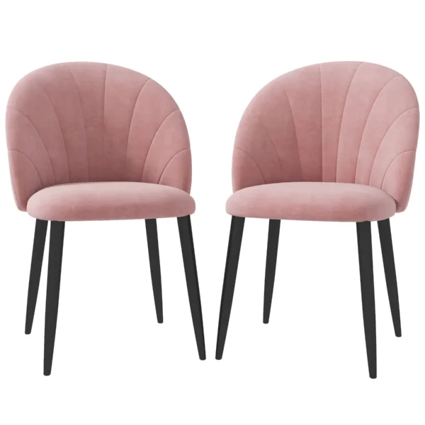 Set of 2 Nordic Style Upholstered Dining Chairs in Metal and Velvet, 52x54x79cm, Pink