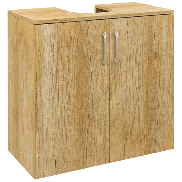 Bathroom Cabinet with 2 Doors and 2 Wooden Shelves, Natural Color