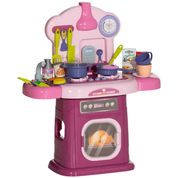 Toy Kitchen for Children 3-6 Years with 38 Accessories and Realistic Sounds, in PP and ABS, 51x21x60 cm, Pink