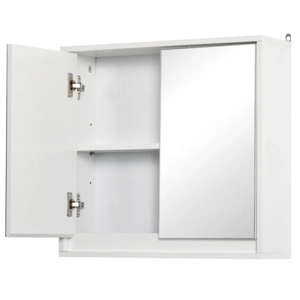 2-Door Bathroom Cabinet with Mirror and Adjustable MDF Shelf, 48x14.5x45cm, White