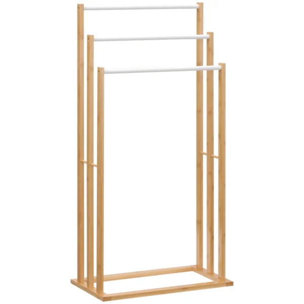 3-Bar Bamboo Towel Rack, Lightweight and Portable Design, 48x25.8x94 cm, Wood Color