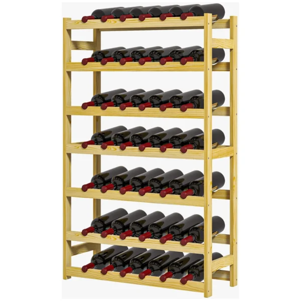 7-Tier Wine Rack for 42 Bottles of Wine, Natural Pine Wood, 63x25x102cm