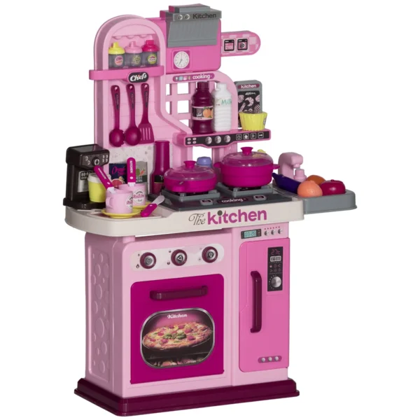 33-Piece Children's Toy Kitchen with Lights, Sounds and Faucet, Made of PP and ABS, 53x22x69 cm, Pink