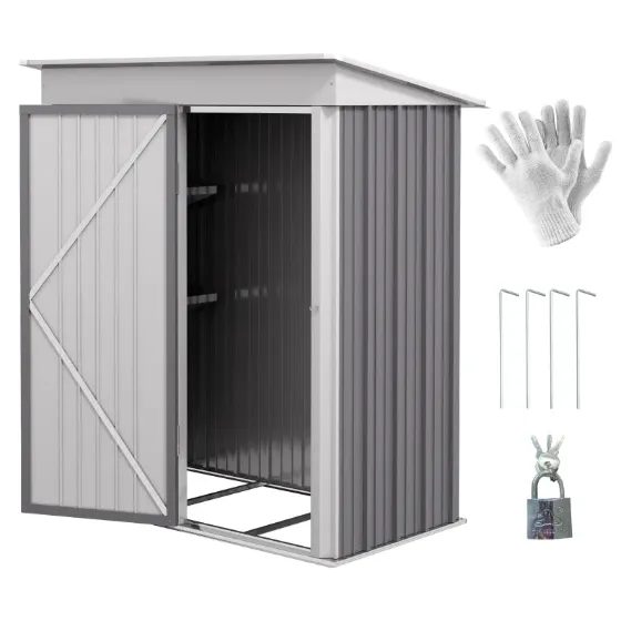 Steel Garden Storage Shed with Lockable Door, 161x95x163/181cm, Grey