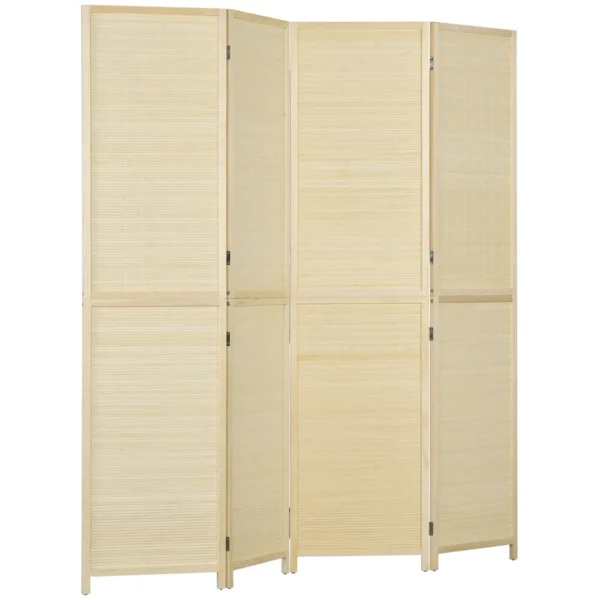 4-Panel Folding Room Divider, Bamboo Rattan Room Divider, 180x1.6x180cm