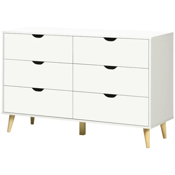 6 Drawer Chest with Laminated Handles, Pine Wood, 120x40x76 cm, White and Wood Color