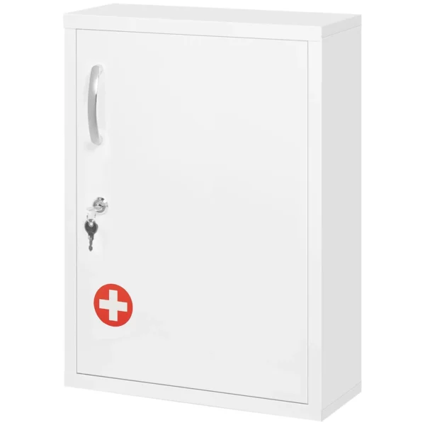 3-Shelf Medicine Cabinet with Lock and 2 Keys, Steel, 40x15x53.5 cm, White