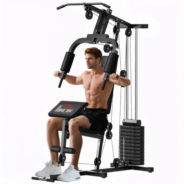 Fitness Station with Padded Seat and Backrest, in Steel and PU, 135x103x210 cm, Black
