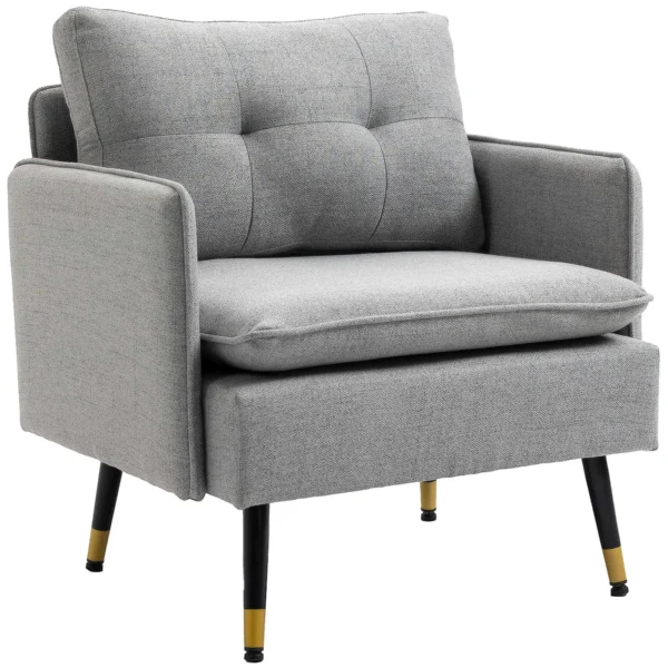 Modern Fabric Armchair with Padded Seat and Steel Legs, 76x68x80 cm, Grey