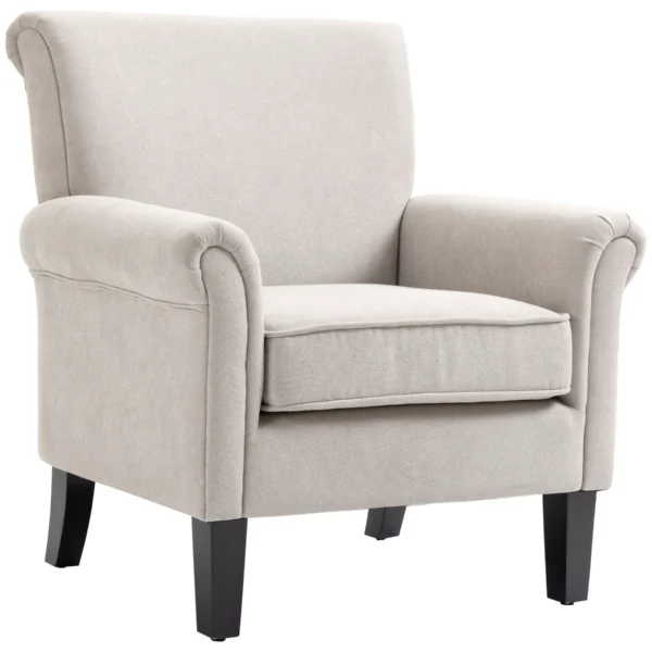 Nordic Style Armchair with Armrests, Wood and Polyester, 79x78x87 cm, Grey and Brown