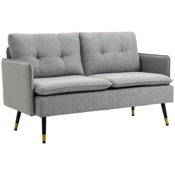 2 Seater Fabric Sofa with Padded Cushions and Steel Legs 139x68x80cm, Grey