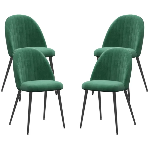 Set of 4 Modern Padded Chairs with Curved Backrest, in Velvet Effect Fabric and Steel, 50x52x83 cm, Green