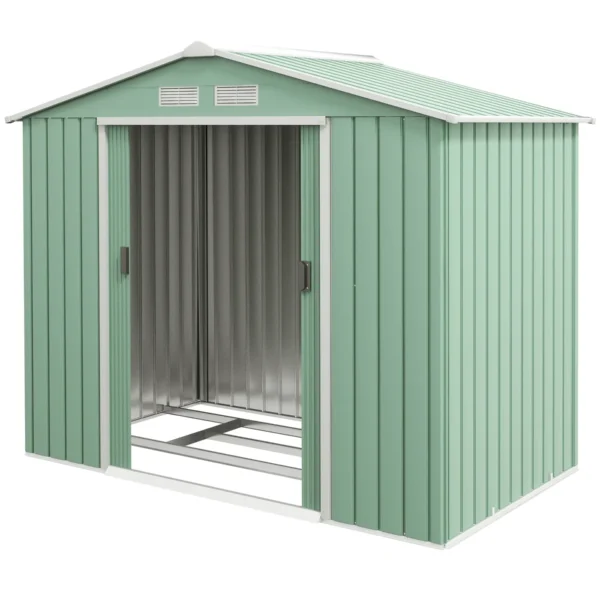Steel Sheet Garden Shed with Sliding Doors, 213x130x185cm, Light Green