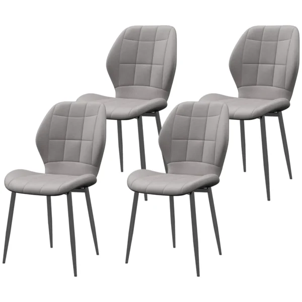 Set of 4 Modern Dining Chairs for Kitchen and Living Room with Flannel Upholstery, Grey