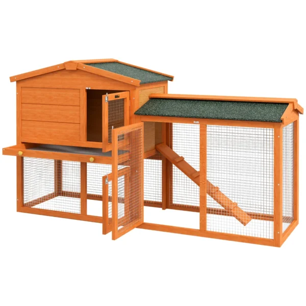 2-Storey Outdoor Hutch in Fir Wood and Metal Wire, 150x45x85 cm, Orange