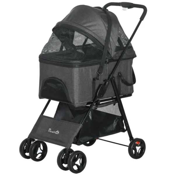 3-in-1 Dog Stroller Convertible to Bag and Carrier with Leash and Cushion, Grey