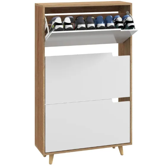 Space-Saving Shoe Rack with 3 Drawers and Adjustable Shelf for 18-24 Pairs of Shoes, 72x24x119cm, White