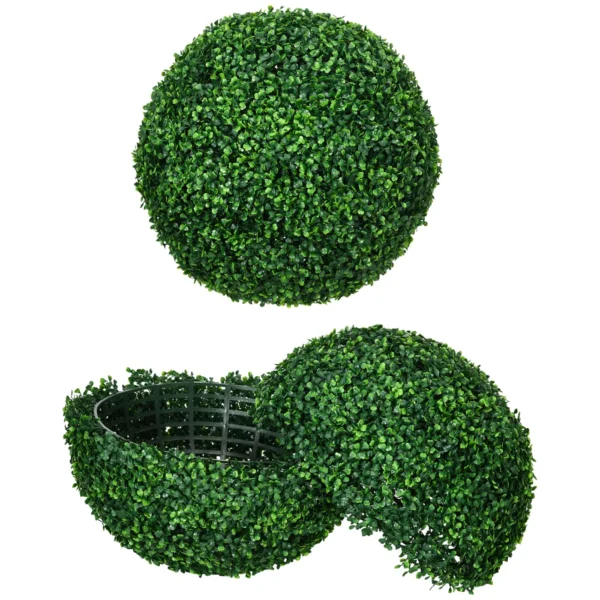 Set of 2 Fake Boxwood Sphere Plants Ø50cm, Indoor and Outdoor Decoration, Green