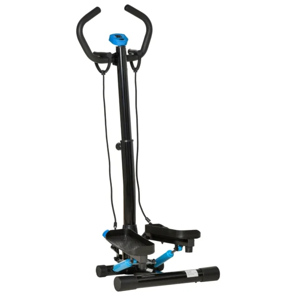 Stepper with LCD Monitor, Adjustable Handlebar and Elastic Bands, 55x53x118-128cm, Black and Blue