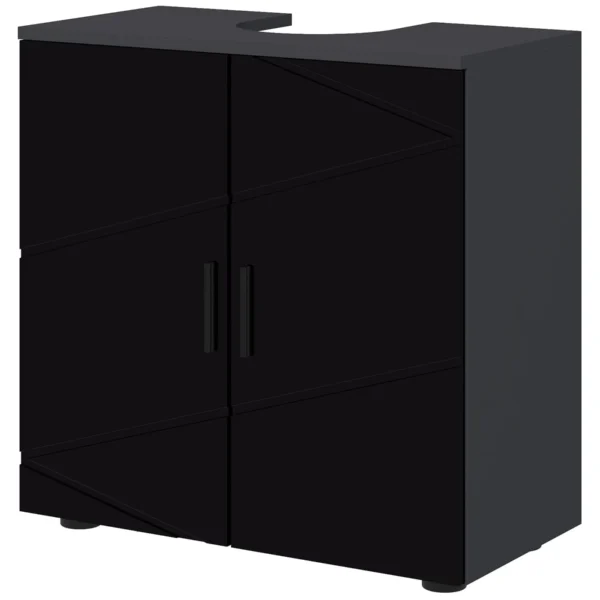 Bathroom Vanity Unit Pedestal Cabinet 2 Doors, 60x30x60cm, Black