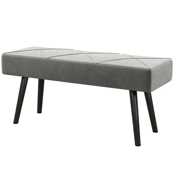 Velvet Upholstered Bench with Steel Legs, 100x36x45cm, Grey