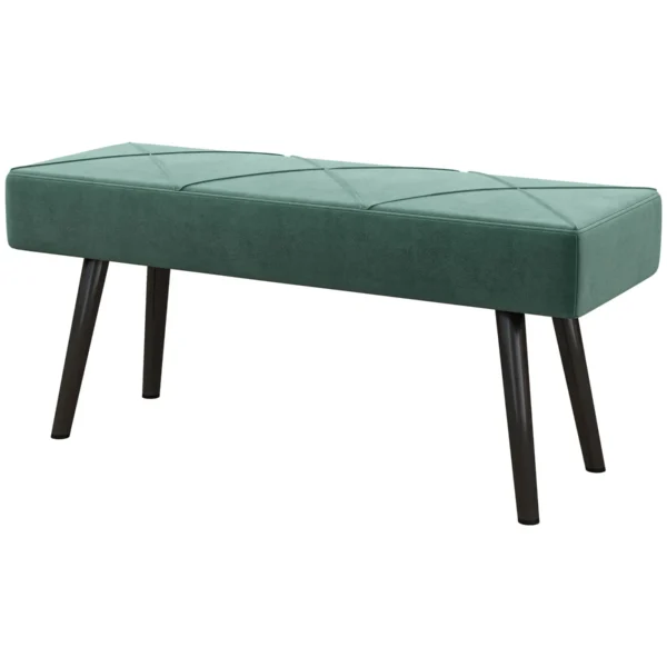 Ottoman Upholstered Bench in Velvet Effect Fabric and Steel, 100x36x45 cm, Green and Black