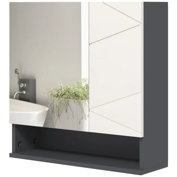 Bathroom Mirror Cabinet with 2 Doors and Adjustable Wooden Shelves, 55x17x55cm, Grey