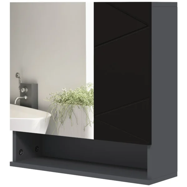 Bathroom Mirror Cabinet with 2 Doors and Adjustable Wooden Shelves, 55x17x55cm, Black