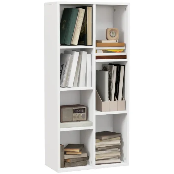Modern Cube Bookcase with 7 Shelves, Chipboard, 50x24x106 cm, White