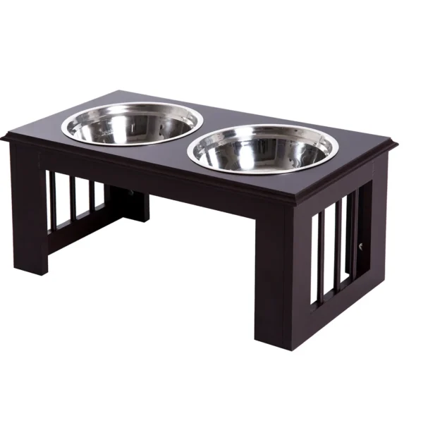Raised Dog Bowls for Medium Dogs, MDF Stand with 2 Stainless Steel Bowls for Food and Water, Dark Coffee