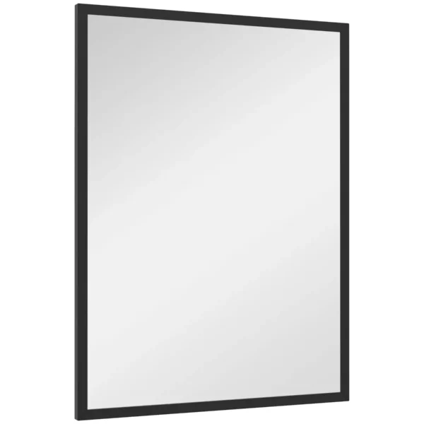 Rectangular Wall Mirror with Hooks, in Glass and MDF, 60x80 cm, Black