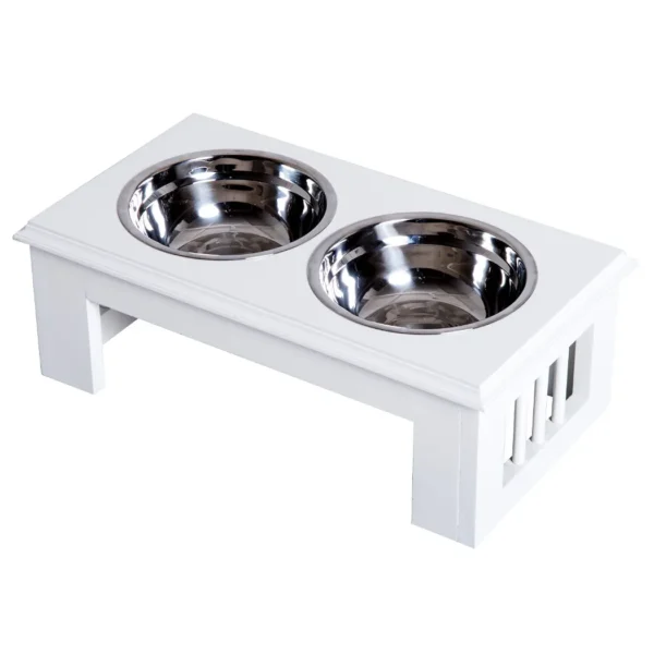Raised Dog Bowls for Extra Small and Small Dogs, MDF Bowl Stand with 2 Stainless Steel Bowls for Food and Water, White