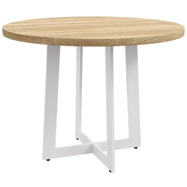 Modern Round Dining Table for 4 People, Ø100x75cm, Natural Wood and White
