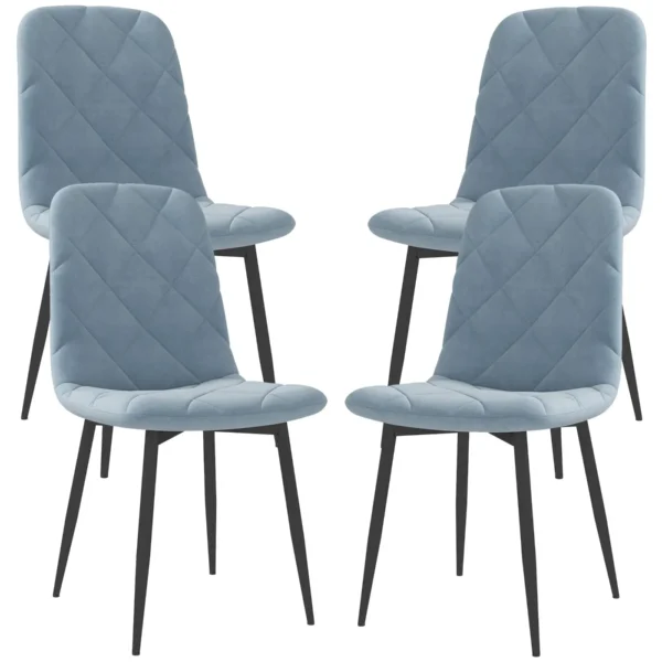 Light Blue Set of 4 Padded Kitchen Chairs, in Velvet Effect Fabric and Steel, 45x54x87 cm