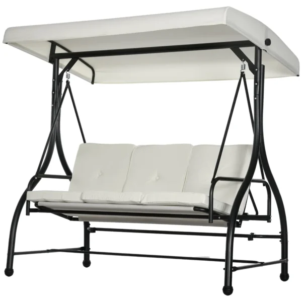3 Seater Garden Swing Bed with Adjustable Canopy, Steel and Polyester, 195x117x175 cm, Cream and Black