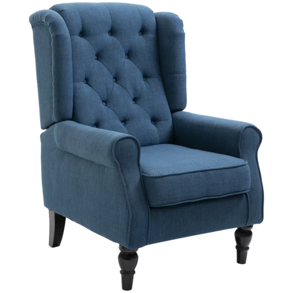 French Style Sofa Armchair with Padded Seat and Cushions, Polyester, 74x86x102 cm, Blue