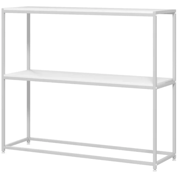 Console Table for Entrance Hall with Open Shelf, in Steel and Chipboard, 100x30x87 cm, White