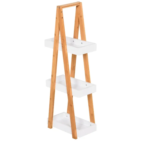 3 Tier Bathroom Shelf in MDF and Bamboo, 30x18x81cm, Wood and Grey Color