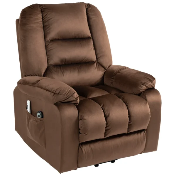 Lift Reclining Relax Chair, Massage and Heated in Velvet, Brown