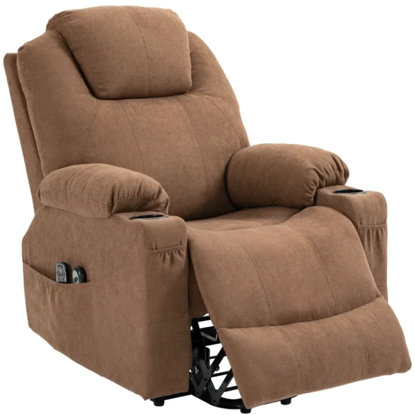 Massage Lift Chair with Remote Control, 8-Point, Linen Effect Fabric, 90x101x107 cm, Coffee
