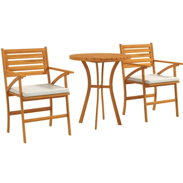 3 Piece Garden Set in Pine Wood with Round Table Ø68x78 cm and 2 Chairs 55x52x87.5 cm with Cushions