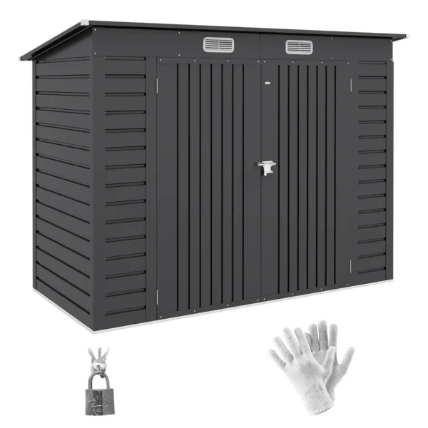 Tool Shed with Latch, Galvanized Steel, 249x121x183 cm, Grey
