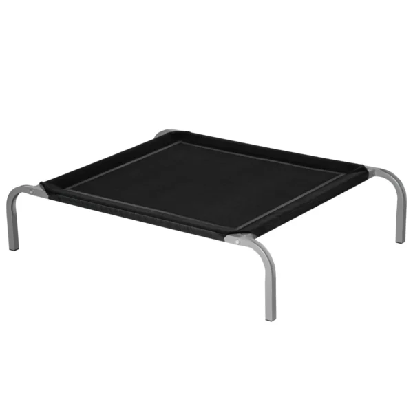 Raised Dog Bed with Breathable Seat, Metal and Fabric, 90x65x20 cm, Black and Silver